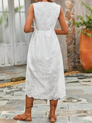 Sweet Style Bowknot Front Tie White Cotton Embroidered A-Line Summer Dre