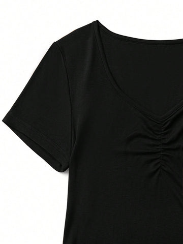 Sweetheart Neckline Ruched Short Sleeve Bodysuit