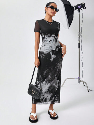 Tie-Dye Mesh Dress