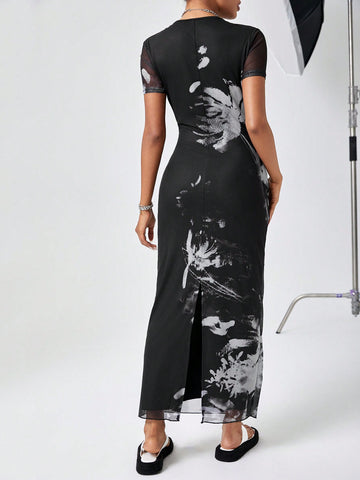 Tie-Dye Mesh Dress