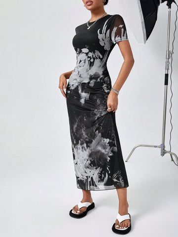 Tie-Dye Mesh Dress