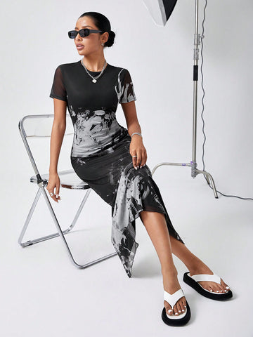 Tie-Dye Mesh Dress