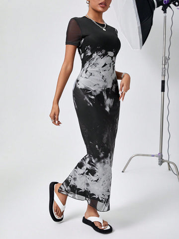 Tie-Dye Mesh Dress