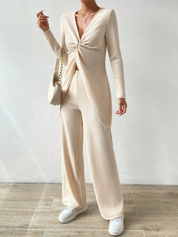 Twist Front Tee & Wide Leg Pants