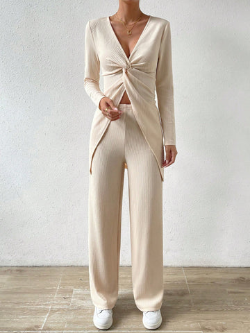 Twist Front Tee & Wide Leg Pants