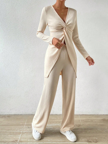 Twist Front Tee & Wide Leg Pants