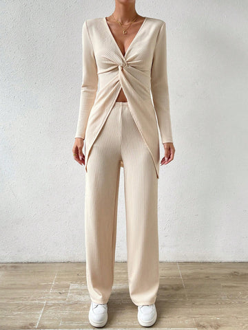 Twist Front Tee & Wide Leg Pants