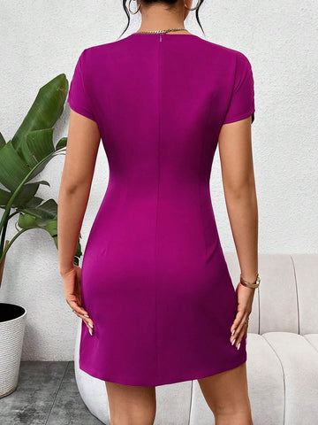 Weekend Casual Women's Round Neck Pleated Waist Dress