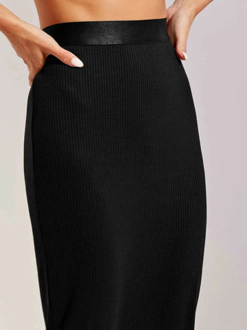 Essnce Wide Band Waist Rib-knit Pencil Skirt
