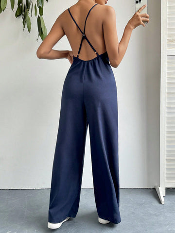 Women'S Backless Cross Suspender Jumpsuit