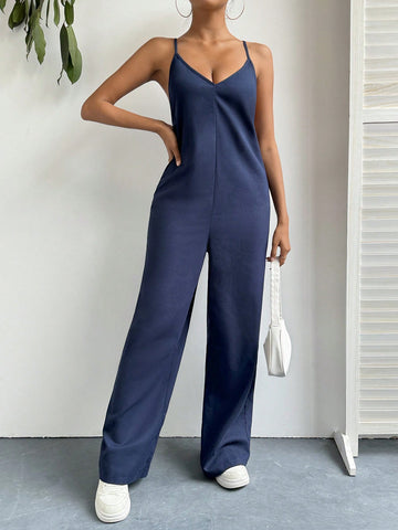 Women'S Backless Cross Suspender Jumpsuit