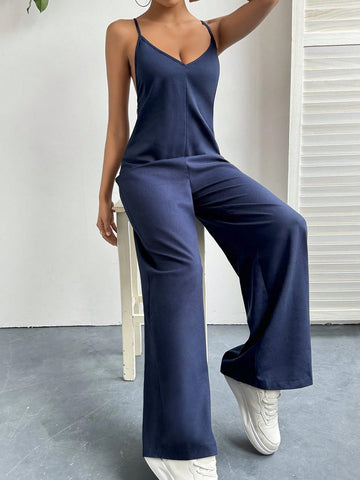 Women'S Backless Cross Suspender Jumpsuit