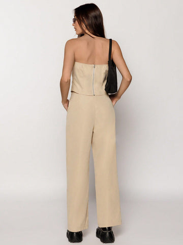 Women'S Cargo Jumpsuit With Bib And Pants, 2pcs/Set