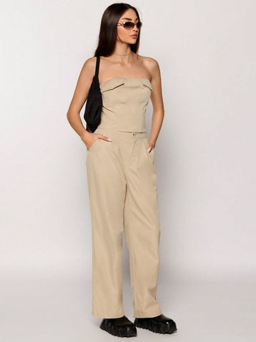 Women'S Cargo Jumpsuit With Bib And Pants, 2pcs/Set
