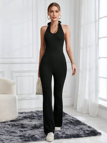 Women'S Casual Halter Neck Tie Back Bodysuit Jumpsuit