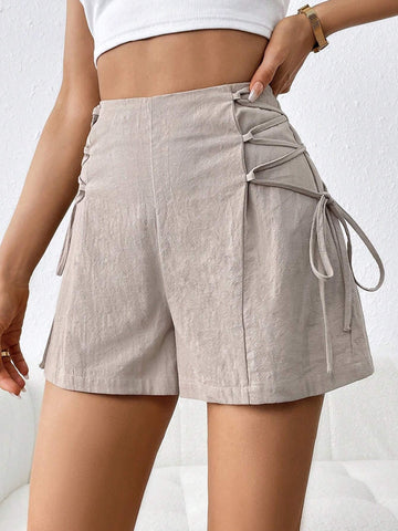 Essnce Women'S Casual VacationCotton Linen Side Tie A-Line Shorts For Summer