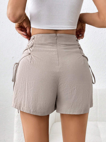 Essnce Women'S Casual VacationCotton Linen Side Tie A-Line Shorts For Summer