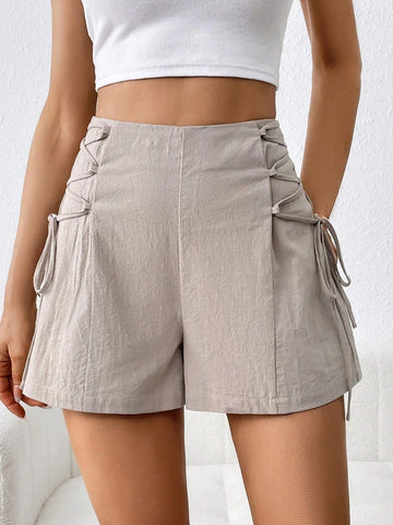 Essnce Women'S Casual VacationCotton Linen Side Tie A-Line Shorts For Summer