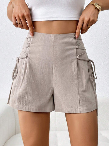 Essnce Women'S Casual VacationCotton Linen Side Tie A-Line Shorts For Summer