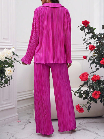 Women'S Drop Shoulder Long Sleeve Shirt And Pants 2pcs Set