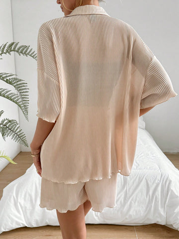 Women'S Drop Shoulder Loose Short Sleeve Top And Shorts Set