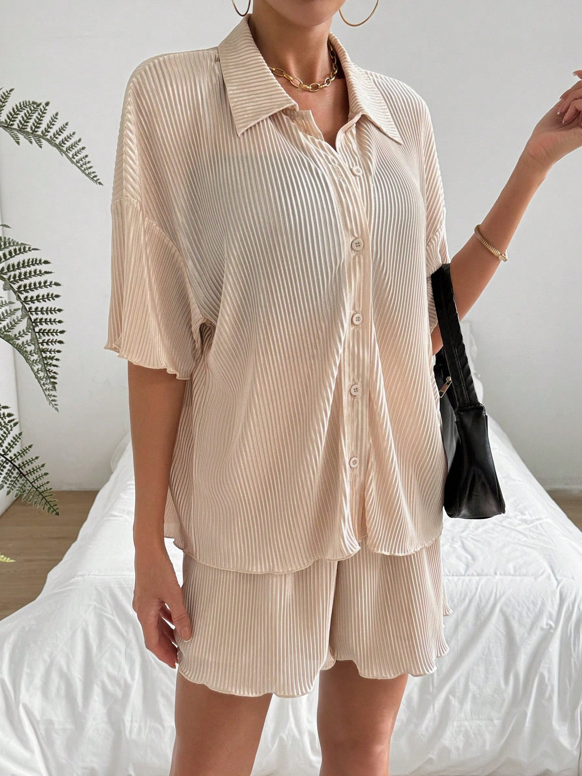Women'S Drop Shoulder Loose Short Sleeve Top And Shorts Set