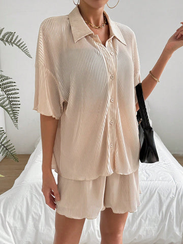 Women'S Drop Shoulder Loose Short Sleeve Top And Shorts Set