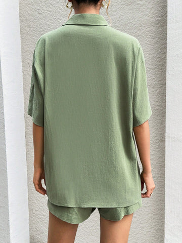 Women'S Drop Shoulder Shirt And Shorts Set