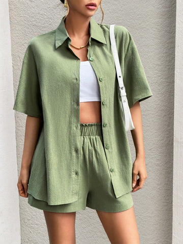 Women'S Drop Shoulder Shirt And Shorts Set