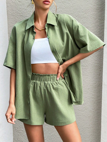 Women'S Drop Shoulder Shirt And Shorts Set