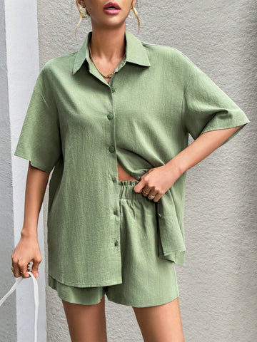 Women'S Drop Shoulder Shirt And Shorts Set