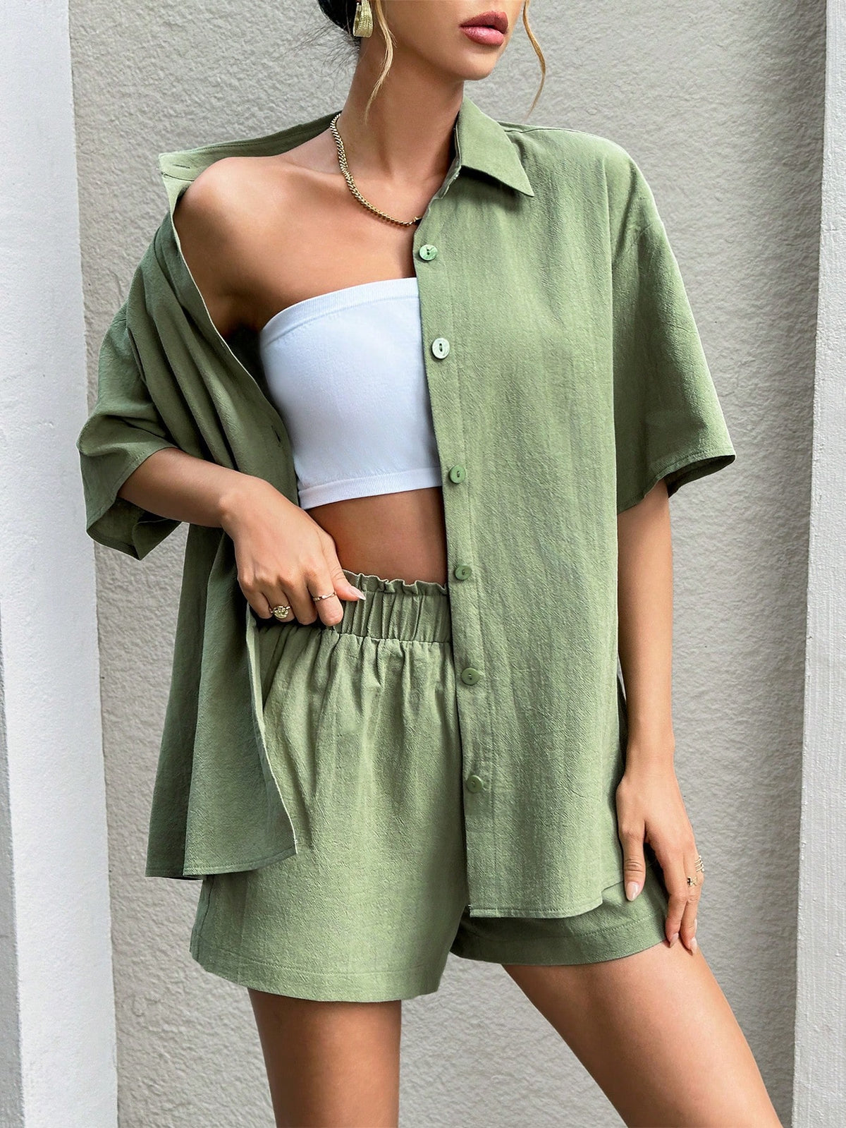 Women'S Drop Shoulder Shirt And Shorts Set