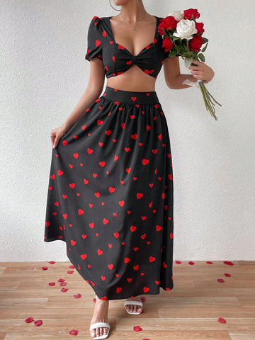 Women'S Heart Print 2pcs Set