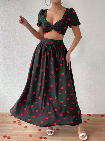 Women'S Heart Print 2pcs Set