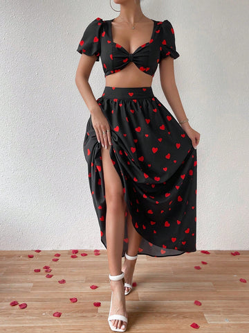 Women'S Heart Print 2pcs Set