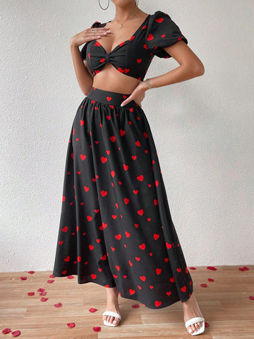 Women'S Heart Print 2pcs Set