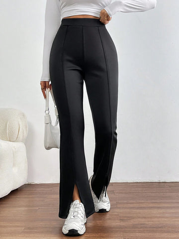 Essnce Women'S High Waisted Front Split Hem Flare Leggings