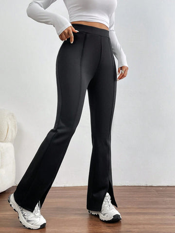Essnce Women'S High Waisted Front Split Hem Flare Leggings