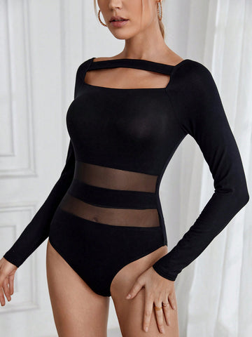 Women'S Hollow Out Mesh Patchwork Bodysuit