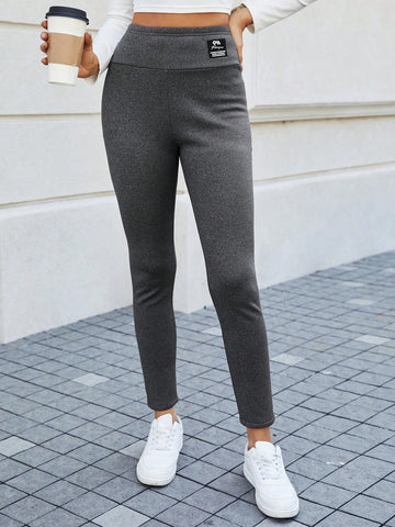 Essnce Women'S Letter Print Patch Fleece Lined Leggings