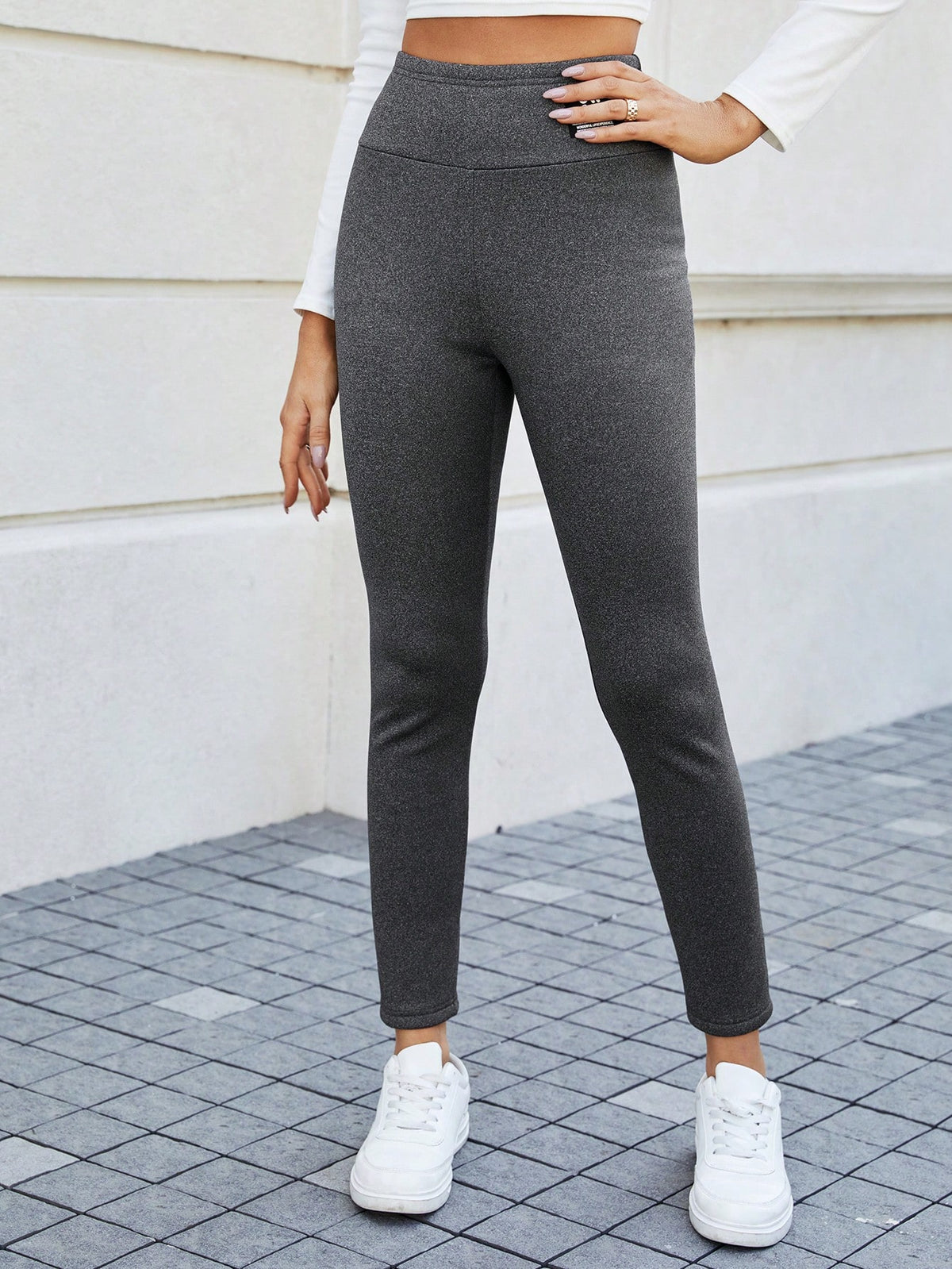 Essnce Women'S Letter Print Patch Fleece Lined Leggings