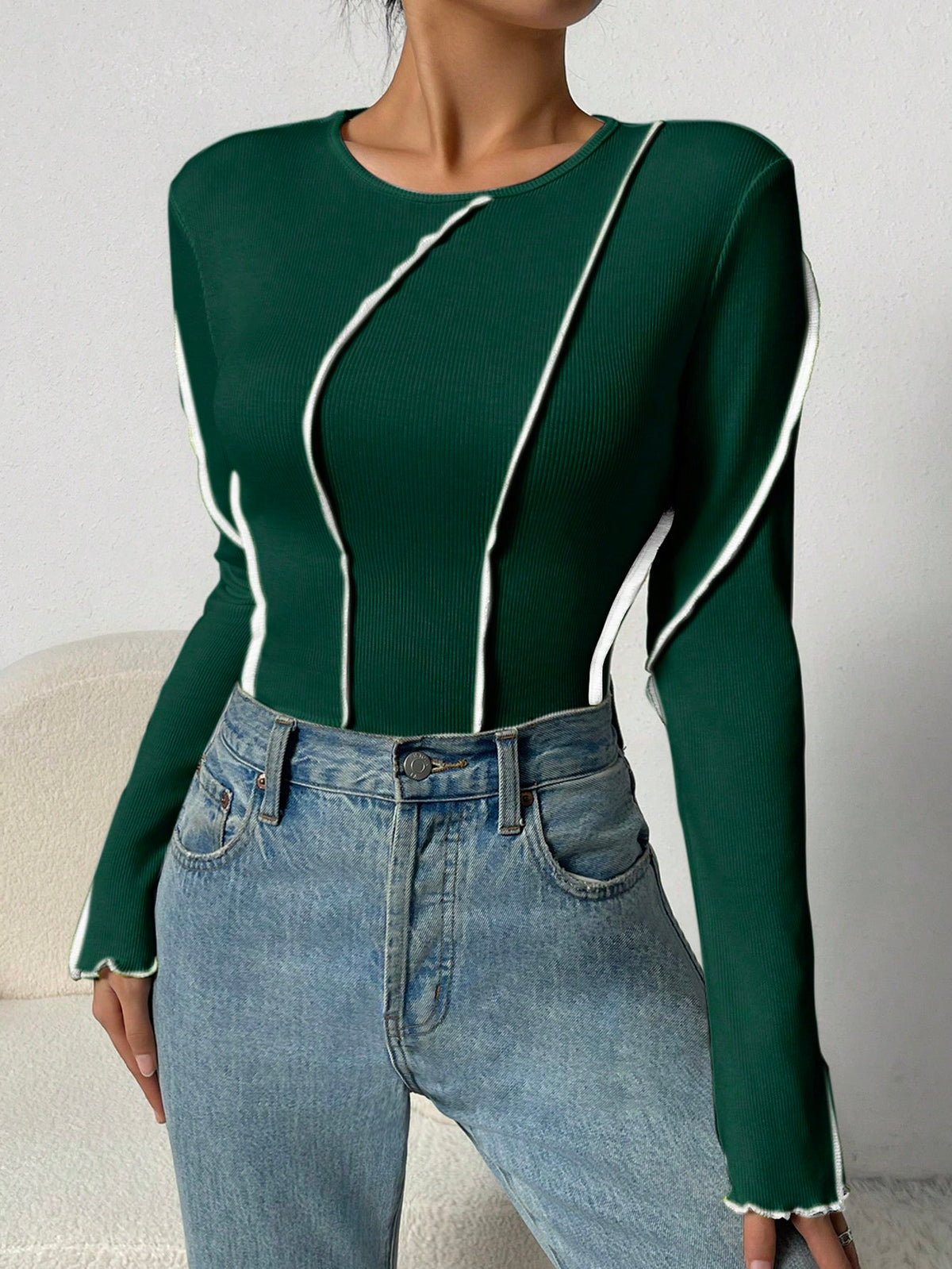 Women'S Round Neck Long Sleeve Bodysuit