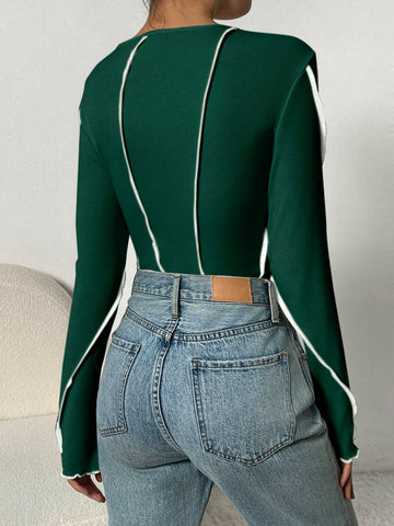 Women'S Round Neck Long Sleeve Bodysuit