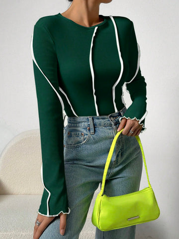 Women'S Round Neck Long Sleeve Bodysuit