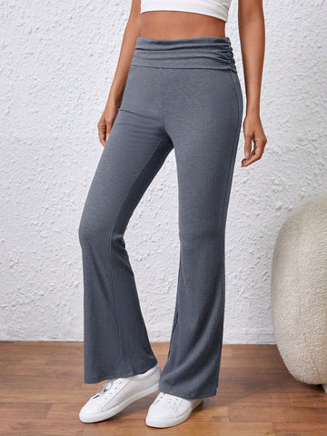 Essnce Women'S Side Pleated Flare Leggings With Foldover Waist