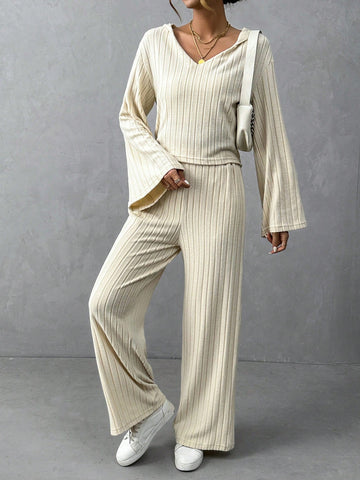 Women'S Solid Color Ribbed Knit Two Piece Set