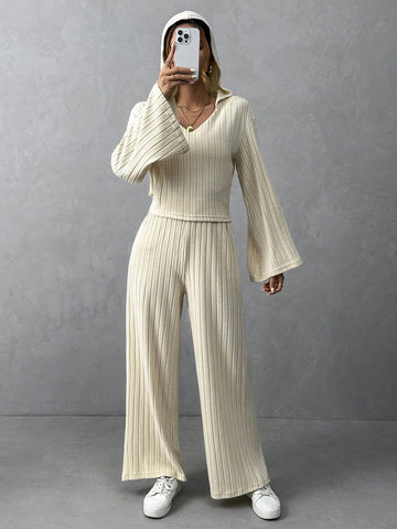 Women'S Solid Color Ribbed Knit Two Piece Set