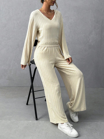 Women'S Solid Color Ribbed Knit Two Piece Set