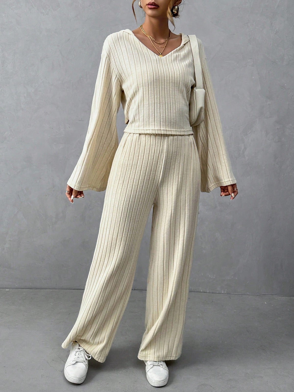Women'S Solid Color Ribbed Knit Two Piece Set