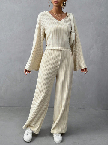 Women'S Solid Color Ribbed Knit Two Piece Set
